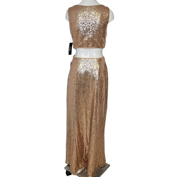 Lulu's Belle Etoile Rose  Gold Sequin Maxi Dress Size Medium Allover Sequin NWT - Picture 9 of 12